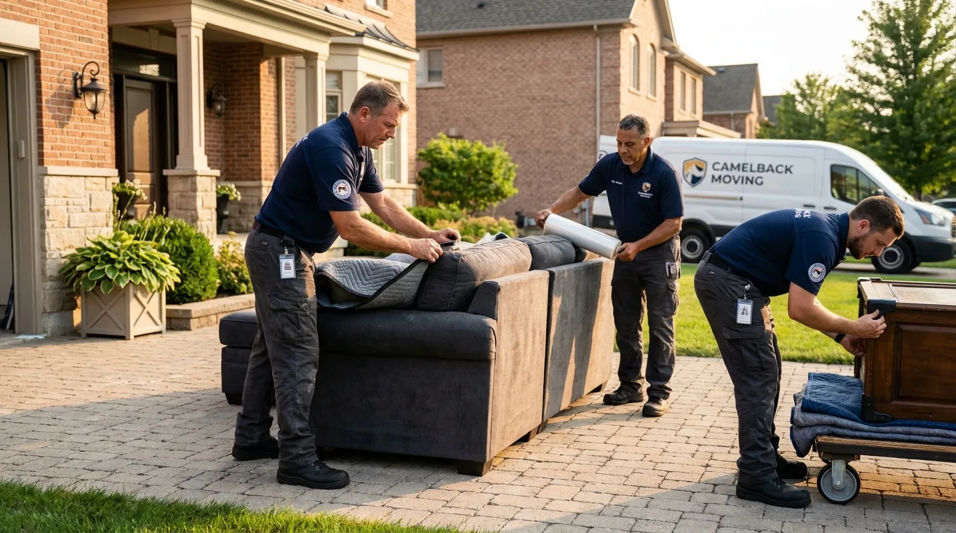 Large estate moving crew wrapping furniture in Queen City, TX