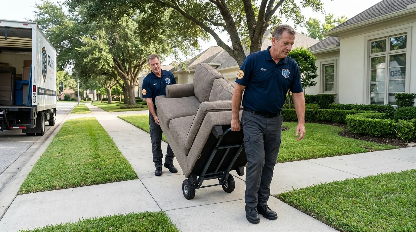 Local residential moving crew loading furniture in Queen City, TX