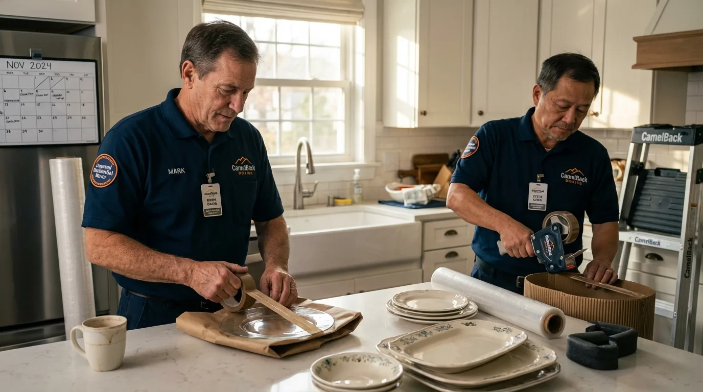 Professional crew packing kitchen dishware in Queen City, TX